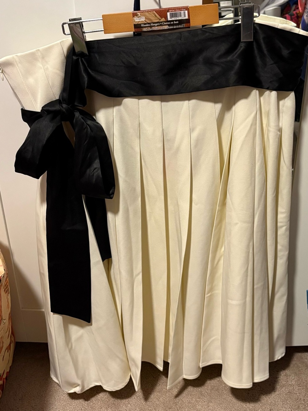 Cider Cream Skater Skirt with Black Waist Sash